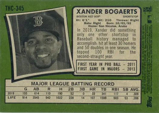 Topps Heritage Baseball 2020 Purple Chrome Refractor Card THC-345 X Bogaerts player stats