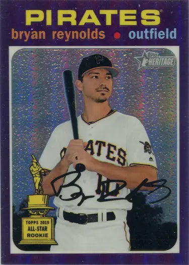 Pittsburgh Pirates outfielder Bryan Reynolds on a Topps Heritage Purple Chrome Refractor Card