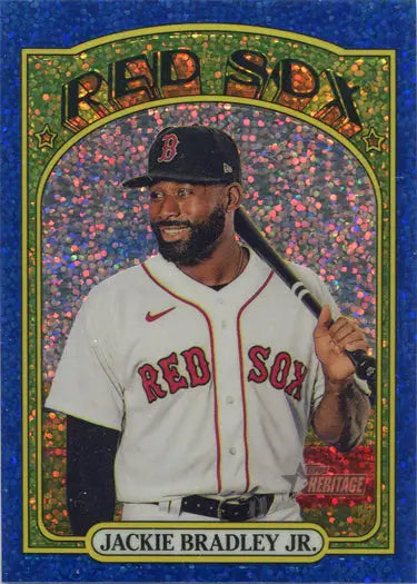 Blue Sparkle Refractor card featuring Jackie Bradley Jr. in Red Sox uniform with bat