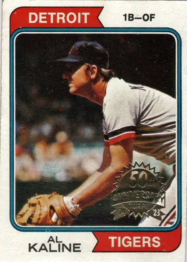 Baseball card of Al Kaline in pitching stance for Topps Heritage 50th Anniversary buyback card