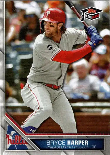 Base card featuring Bryce Harper in a Philadelphia Phillies uniform at bat