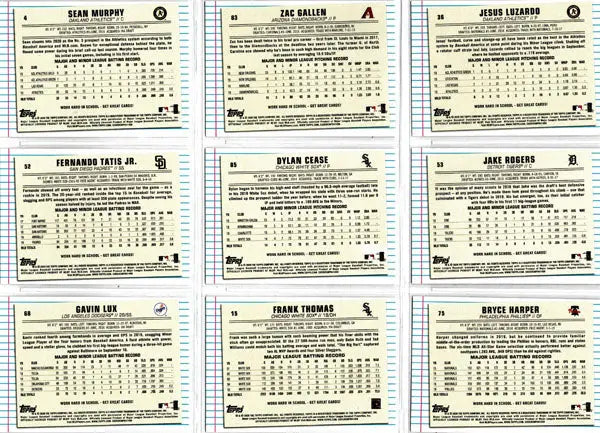 Collection of Topps trading cards from the 2020 Baseball base set in a grid format