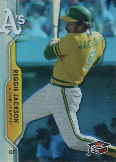 Baseball card featuring Reggie Jackson in yellow Oakland Athletics uniform, Greats Foil Card