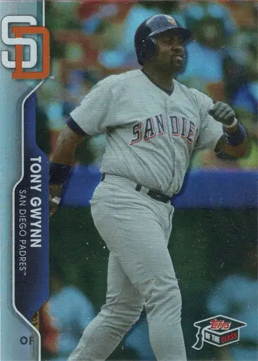 Baseball player in San Diego Padres uniform swinging bat on Greats Foil Card