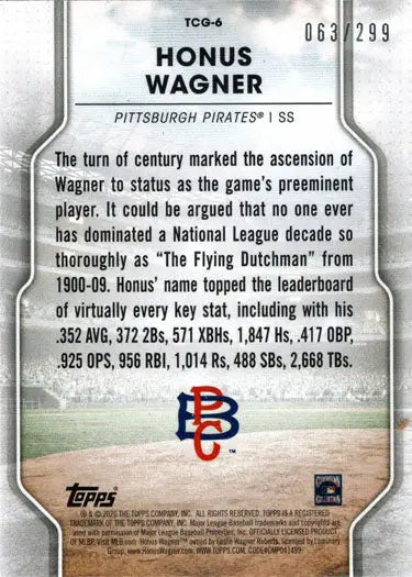 Baseball card of Honus Wagner featuring Topps Of The Class Greats Foil Card design
