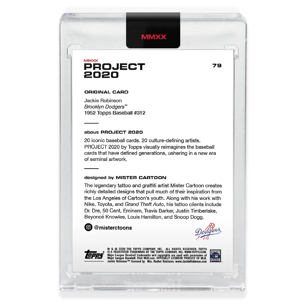 Topps Project 2020 Card #79 - 1952 Jackie Robinson by Mister Cartoon in a protective case