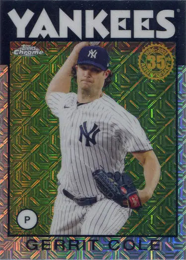 Baseball player in New York Yankees uniform throwing a pitch on chrome silver card