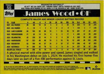 James Wood baseball card from Topps Series One 2025 Chrome Silver Card T90C-55