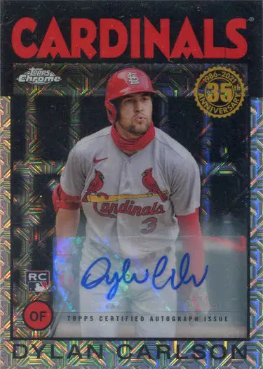 Chrome Silver Auto Card of Dylan Carlson, St. Louis Cardinals player, Baseball Cards