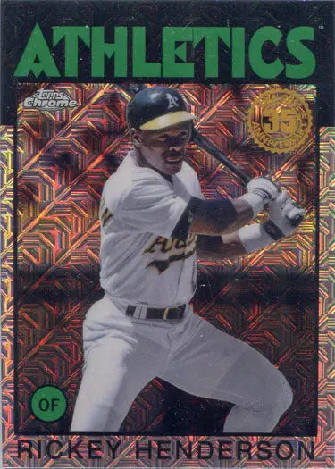Rickey Henderson chrome silver card from Topps Series Two Baseball 2021 in batting stance