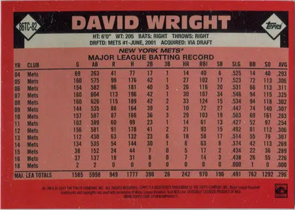 David Wright Topps Series Two Chrome Silver Card displaying career statistics and info