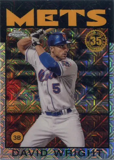 Baseball card of Mets player David Wright in batting stance, Topps Chrome Silver Card