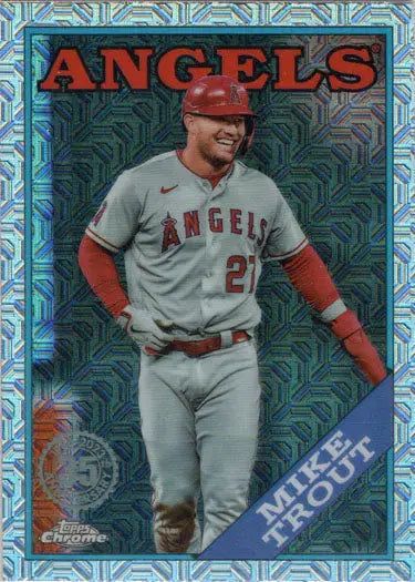 Baseball player in Angels uniform, jersey number 27, on Topps Chrome Silver Card