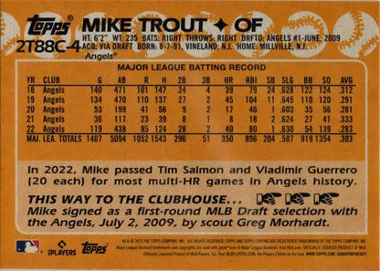 Mike Trout MLB batting record showcased on Topps Chrome Silver card 2023