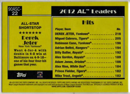 Derek Jeter baseball card from Topps Series Two Baseball 2025 Chrome Silver collection