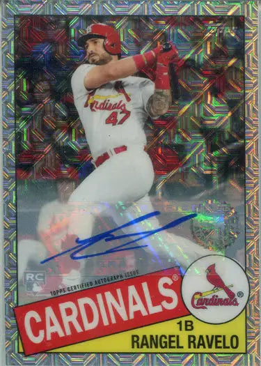 Baseball card of Cardinals player Rangel Ravelo in chrome silver autograph design