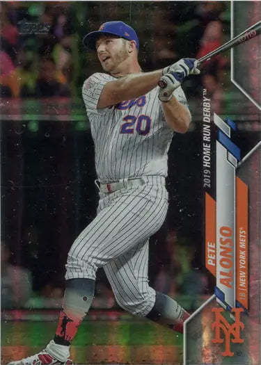 Baseball player in New York Mets uniform swinging bat on Topps Update trading card
