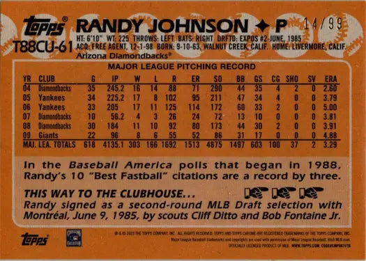 Randy Johnson baseball card in Topps Update 2023 Chrome Silver Green series