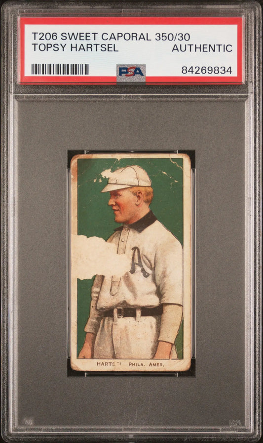 PSA-graded T206 Sweet Caporal card of Topsy Hartsel in New York uniform