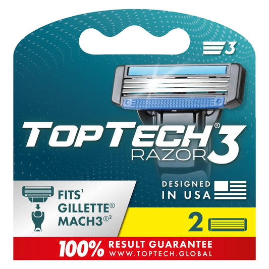 TopTech 3 razor blade refills for a high-quality soft shave that fits Gillette Mach3