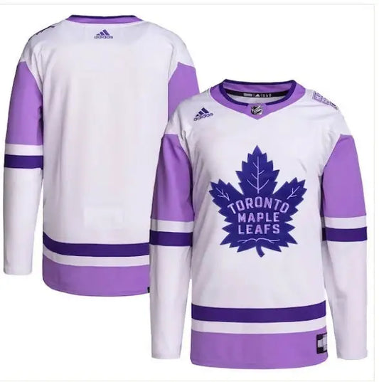 White and purple Toronto Maple Leafs adidas Hockey Fights Cancer practice jersey