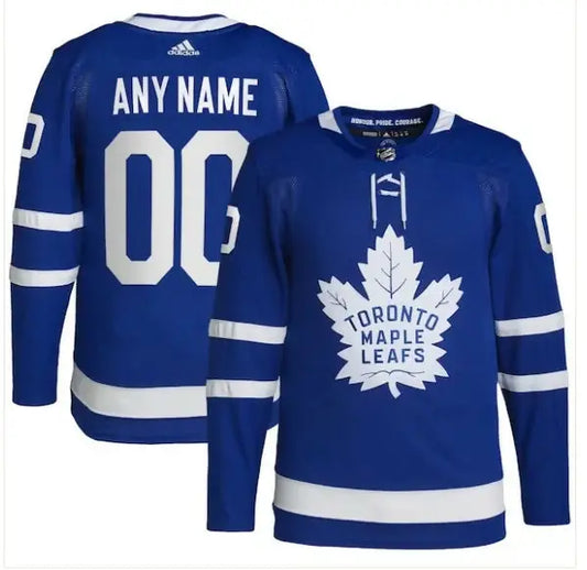 Blue Toronto Maple Leafs adidas Home Primegreen Authentic Custom Jersey with white accents