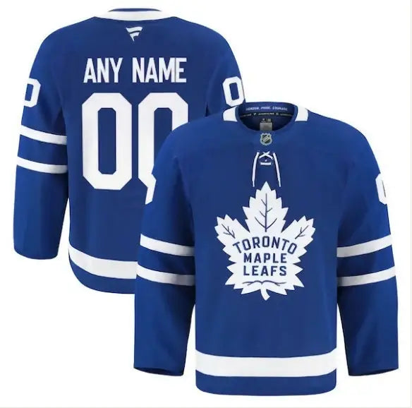 Blue Toronto Maple Leafs home authentic pro custom hockey jersey with white maple leaf logo