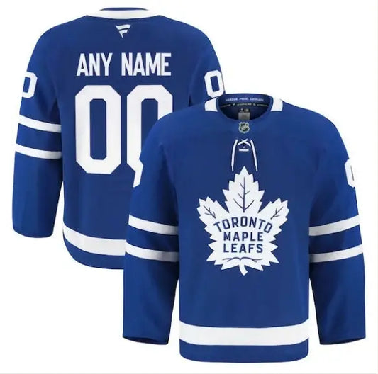 Blue Toronto Maple Leafs home authentic pro custom hockey jersey with white maple leaf logo