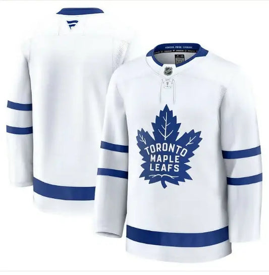 White Toronto Maple Leafs home premium hockey jersey with blue trim and logo