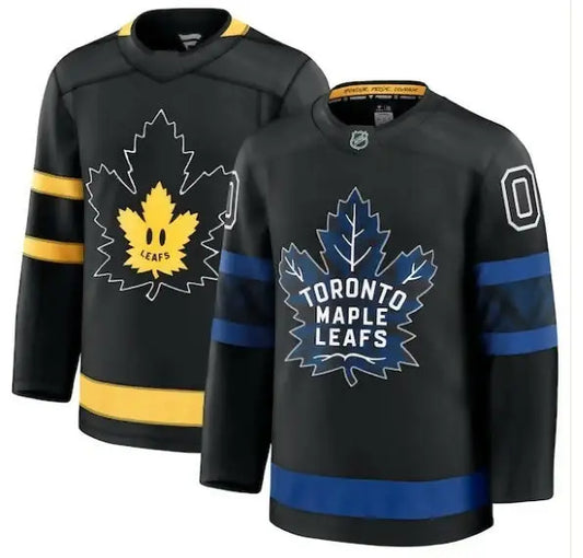 Black Toronto Maple Leafs x Drew House alternate premium custom hockey jerseys with maple leaf logos