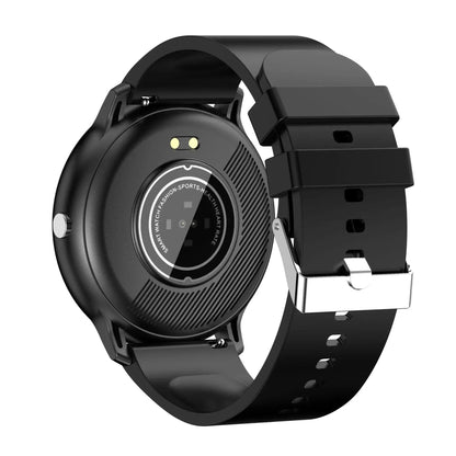 Black Touch Dial Fitness tracker smartwatch with silicone strap, heart rate sensor, waterproof IP67