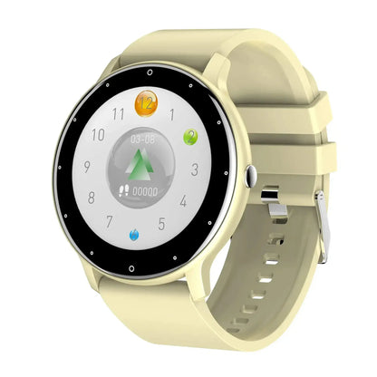 Round-faced Touch Dial Fitness Tracker with cream silicone strap, IP67 waterproof smart watch