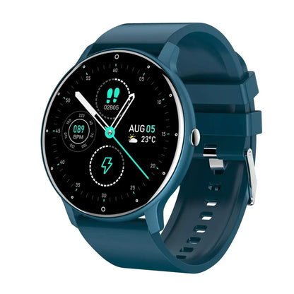 Dark teal Touch Dial Fitness Tracker smartwatch with silicone strap, IP67 waterproof