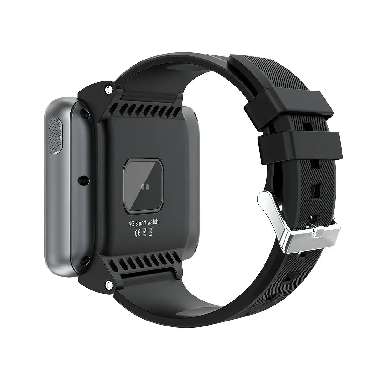 Black and gray Touch Screen 4G Android Smartwatch with IPS screen, heart rate sensor, and ventilation
