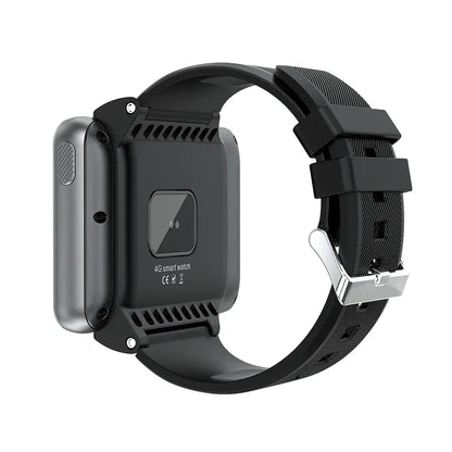 Black and gray Touch Screen 4G Android Smartwatch with IPS screen, heart rate sensor, and ventilation