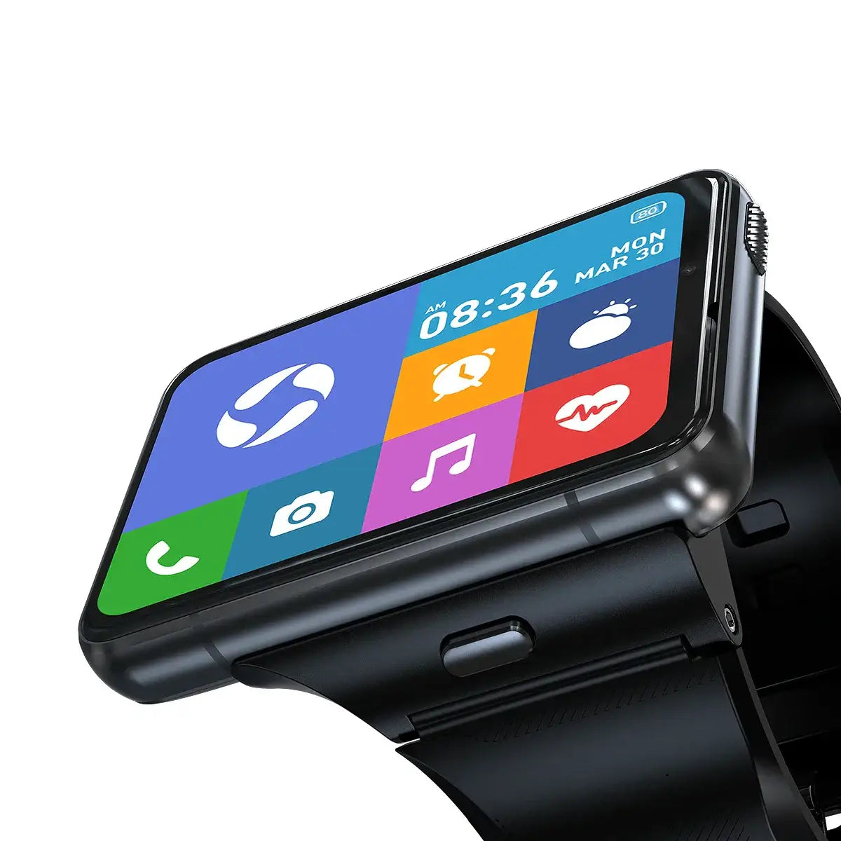 Black Touch Screen 4G Android Smartwatch with IPS Screen and colorful app icons