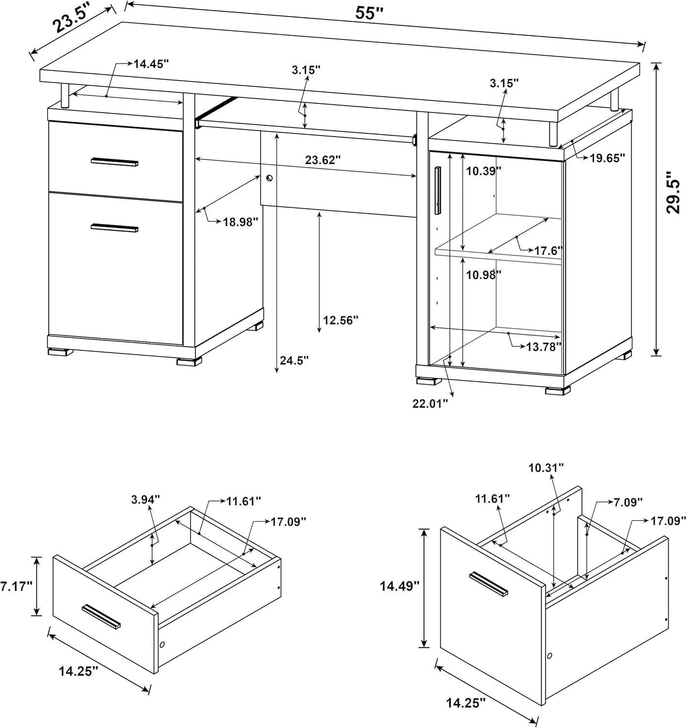 Tracy Modern Contemporary 55-Inch 2-Drawer Home Office Computer Writing Desk Study Table with File Cabinet Storage Engineered Wood Eco-Friendly Laminate Brown 800107-2
