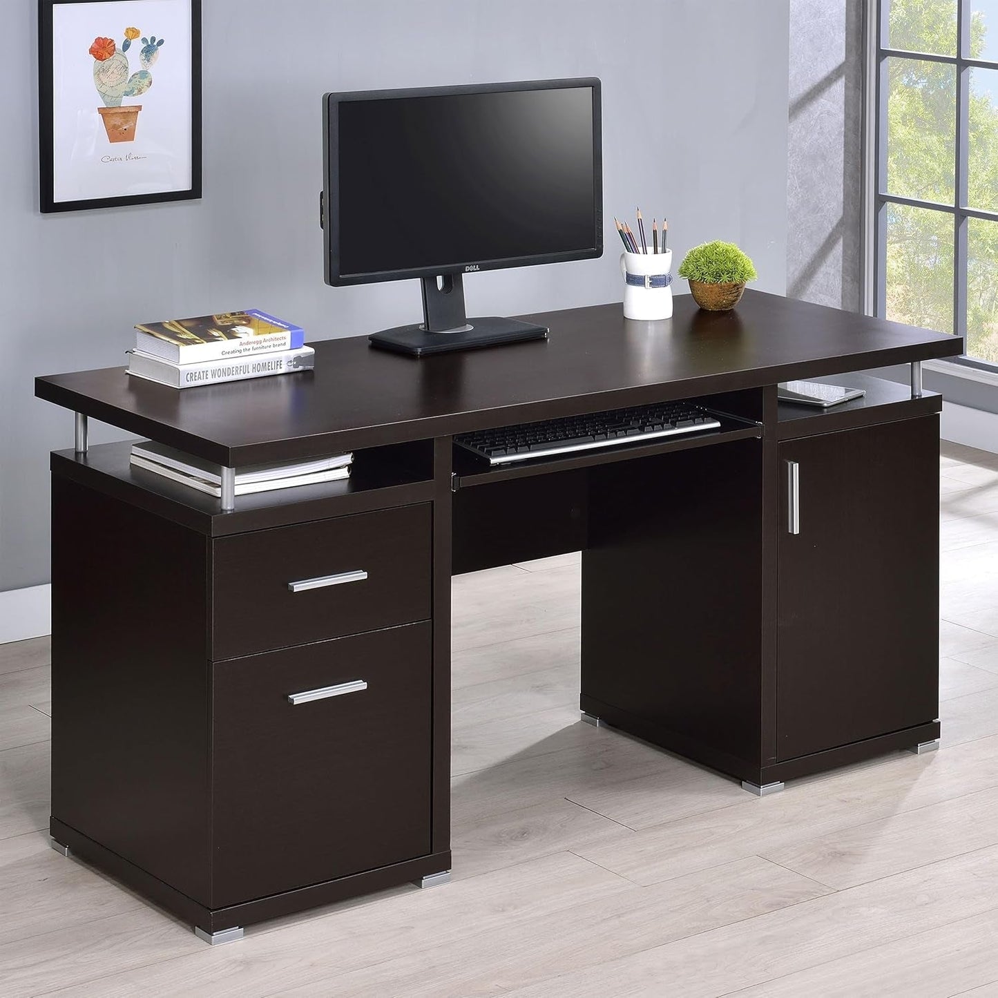 Tracy Modern Contemporary 55-Inch 2-Drawer Home Office Computer Writing Desk Study Table with File Cabinet Storage Engineered Wood Eco-Friendly Laminate Brown 800107-1