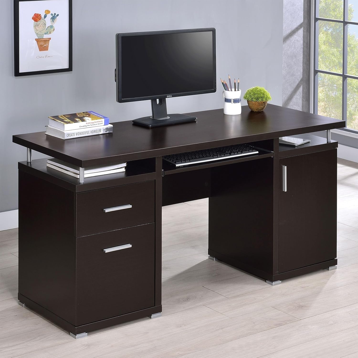 Tracy Modern Contemporary 55-Inch 2-Drawer Home Office Computer Writing Desk Study Table with File Cabinet Storage Engineered Wood Eco-Friendly Laminate Brown 800107-1