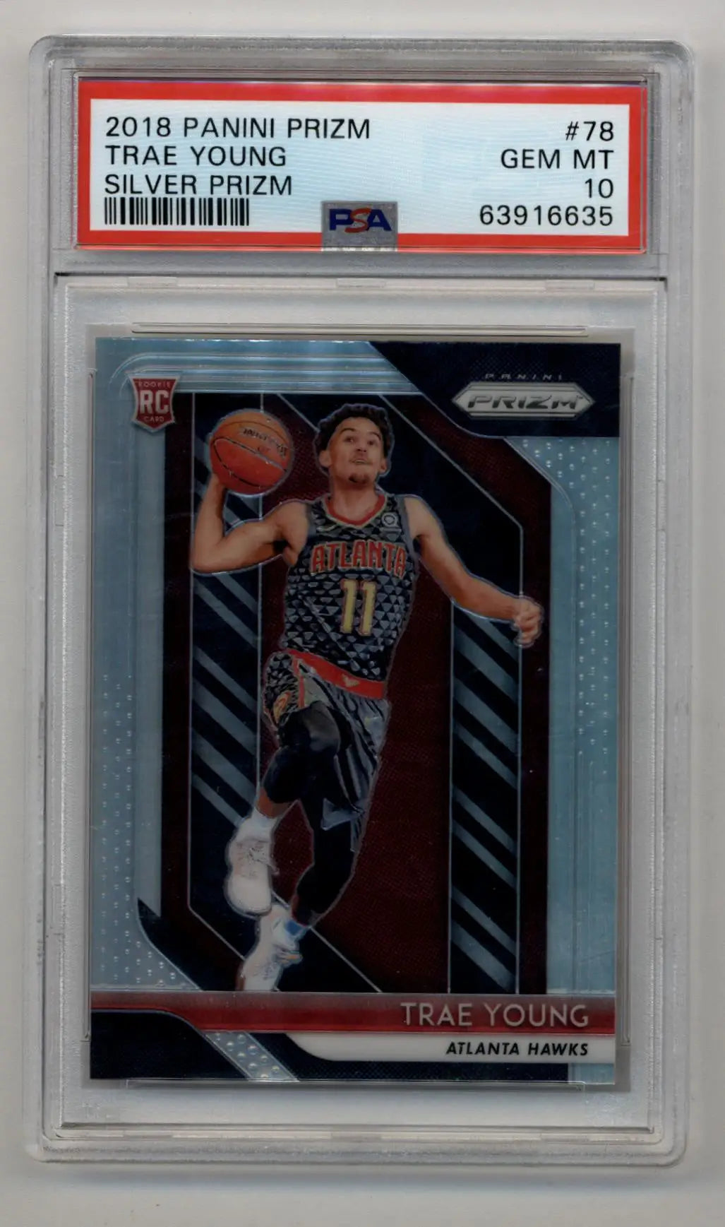 Trae Young 2018 Prizm Silver Rookie Card PSA 10 Gem Mint featuring Trae Young basketball
