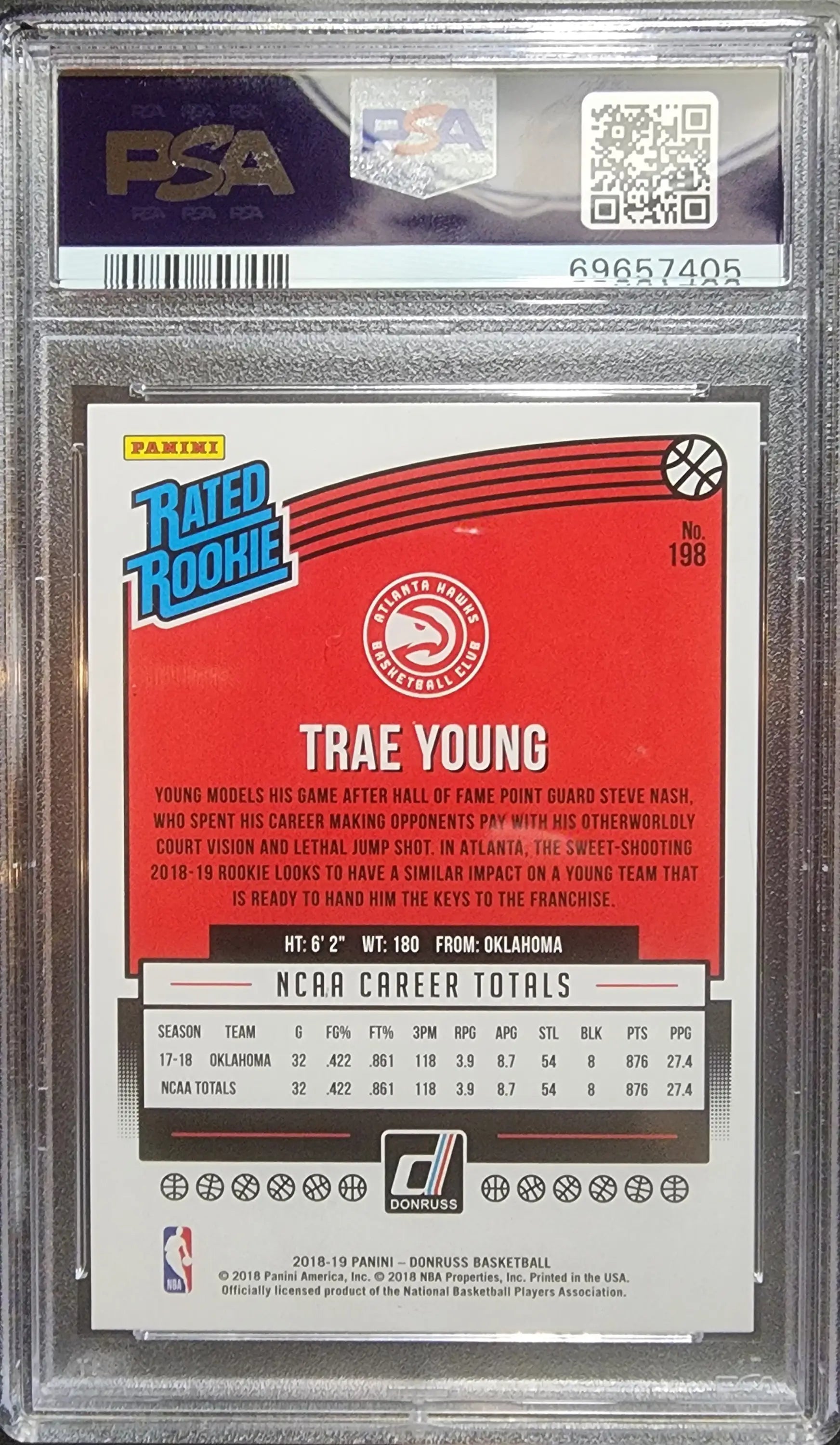 Trae Young 2018 Donruss graded basketball trading card with yellow flood PSA 10 Gem Mint