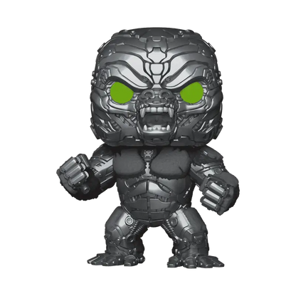 Metallic Optimus Primal Funko Pop with glowing green eyes in menacing pose