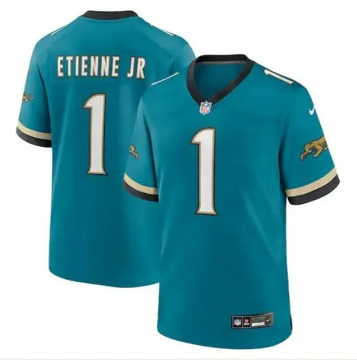 Jacksonville Jaguars teal Nike jersey featuring Travis Etienne Jr number 1