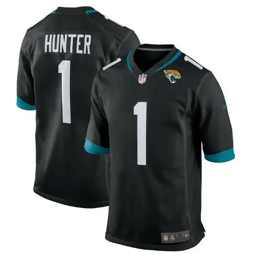 Black Jacksonville Jaguars Nike Travis Hunter jersey with teal accents for NFL fans