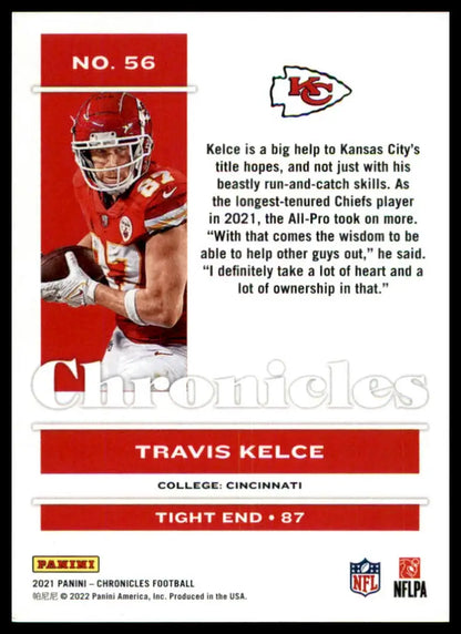 Travis Kelce football card from Panini Chronicles 2021 Kansas City Chiefs collection