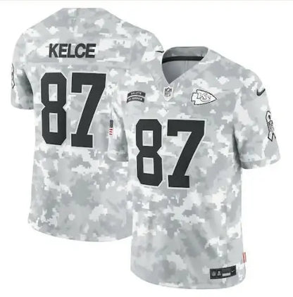 Travis Kelce Kansas Chiefs Nike 2024 Salute to Service Arctic Camo Jersey