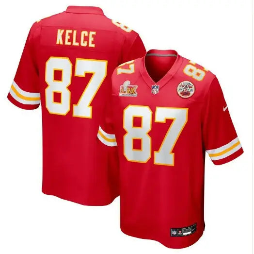 Red Travis Kelce Kansas City Chiefs football jersey with number 87 for game day