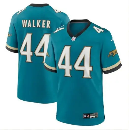 Teal and black Travon Walker Jacksonville Jaguars Nike Prowler jersey with number 44