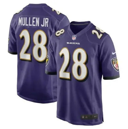 Purple Baltimore Ravens football jersey featuring Trayvon Mullen Jr., Nike Team Game design
