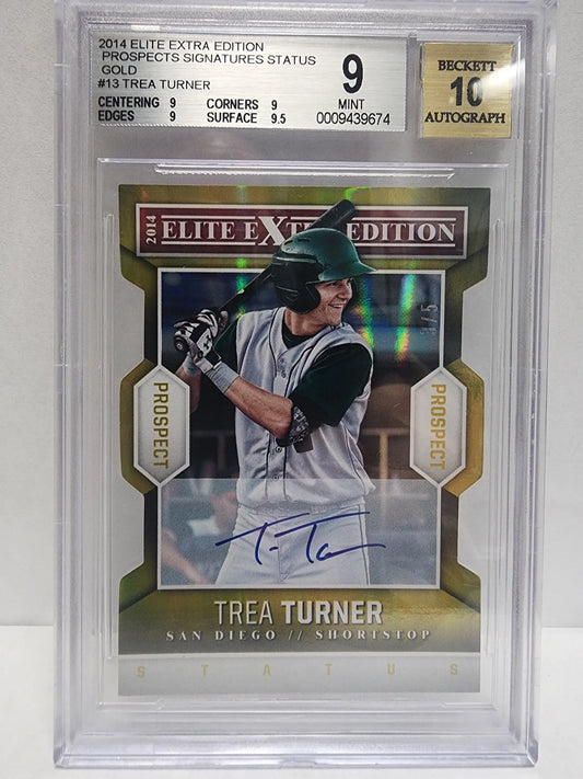 BGS graded 9 Mint Trea Turner Elite Extra Edition Gold Auto baseball card with autograph